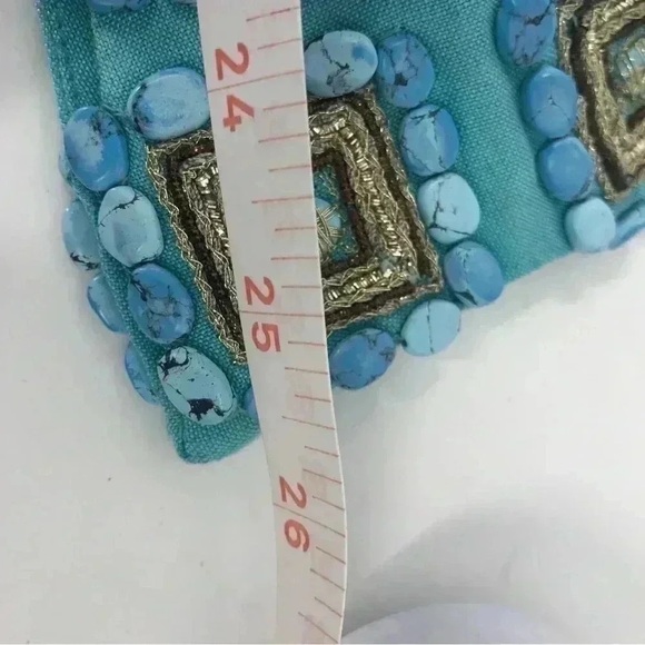 VINTAGE LINEN KAFTAN COVER UP WOMENS ML EMBELLISHED STONE LONG MAXI BOHO RESORT - Picture 4 of 16